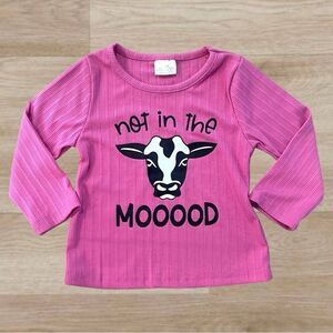 Fuchsia Cow Graphic “Not in the Moood” Toddler Long Sleeve 2T
